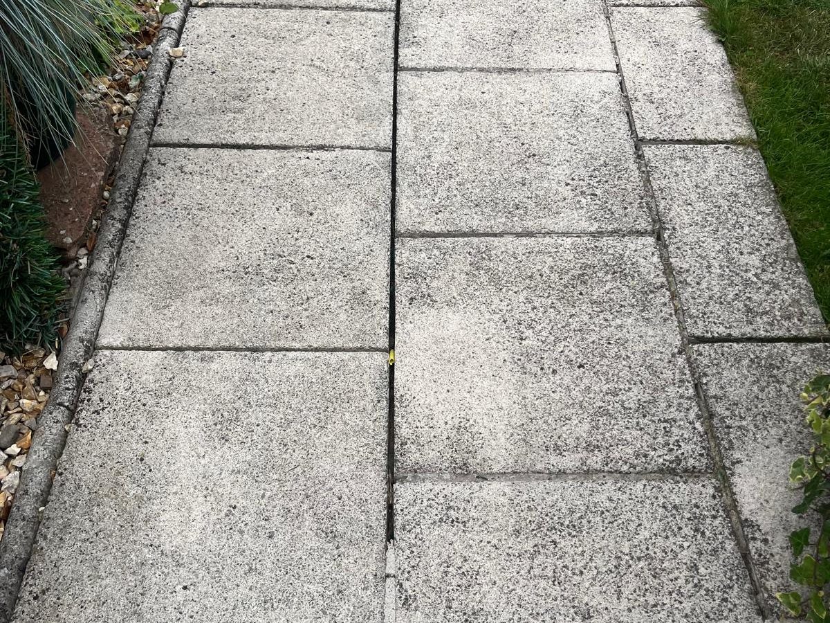 Before: mossy, weed-covered block paving